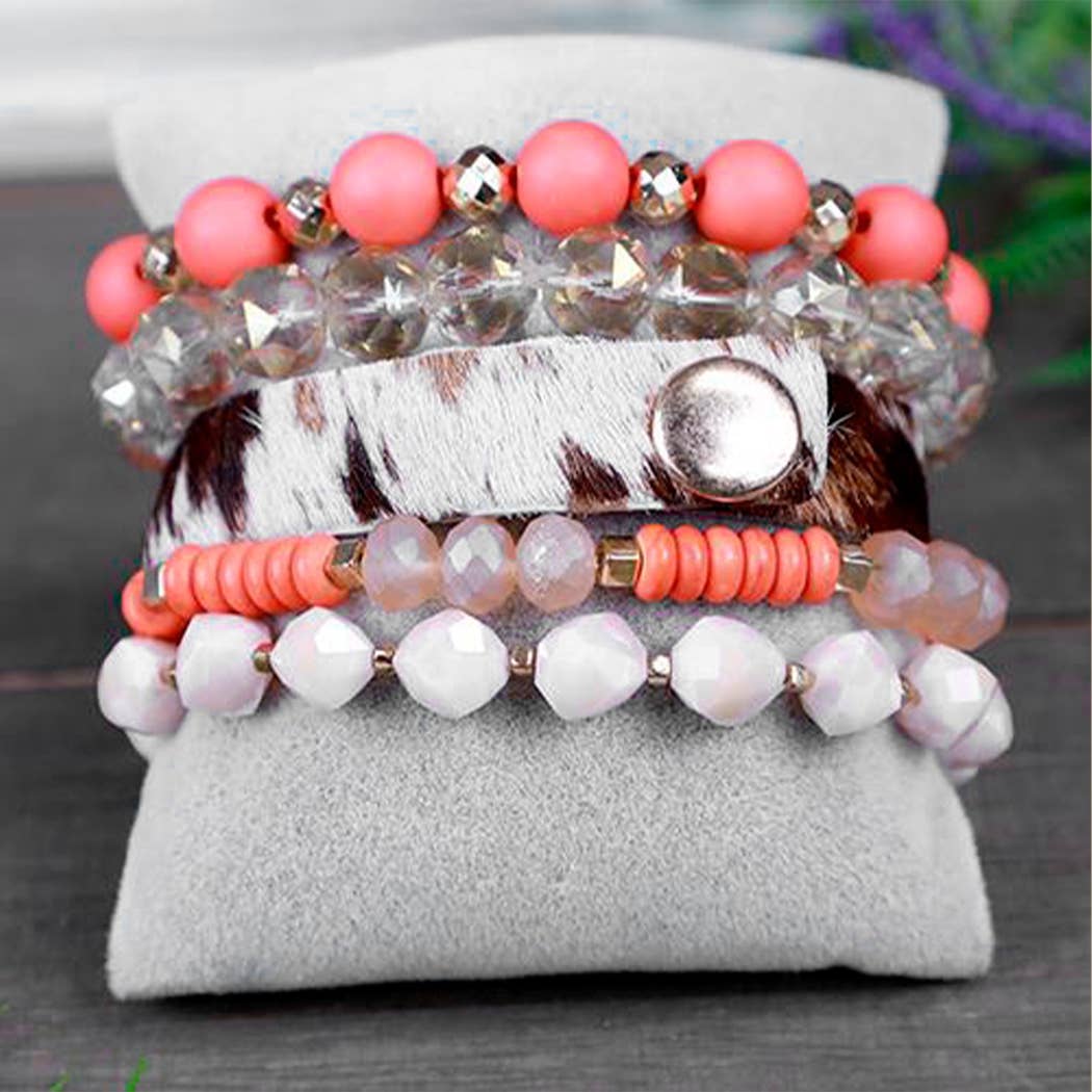Stacked Faux & Crystal Beaded Bracelet