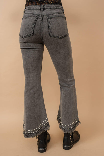 Destressed Bottom Edge w/ Rhinestone Jeans - Southern Sassy Boutique