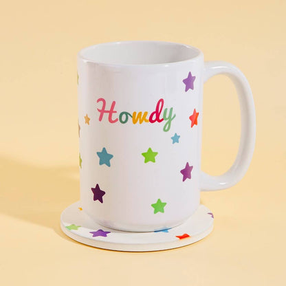 Western Howdy And Stars 15 Oz Mug With Matching Coaster Gift