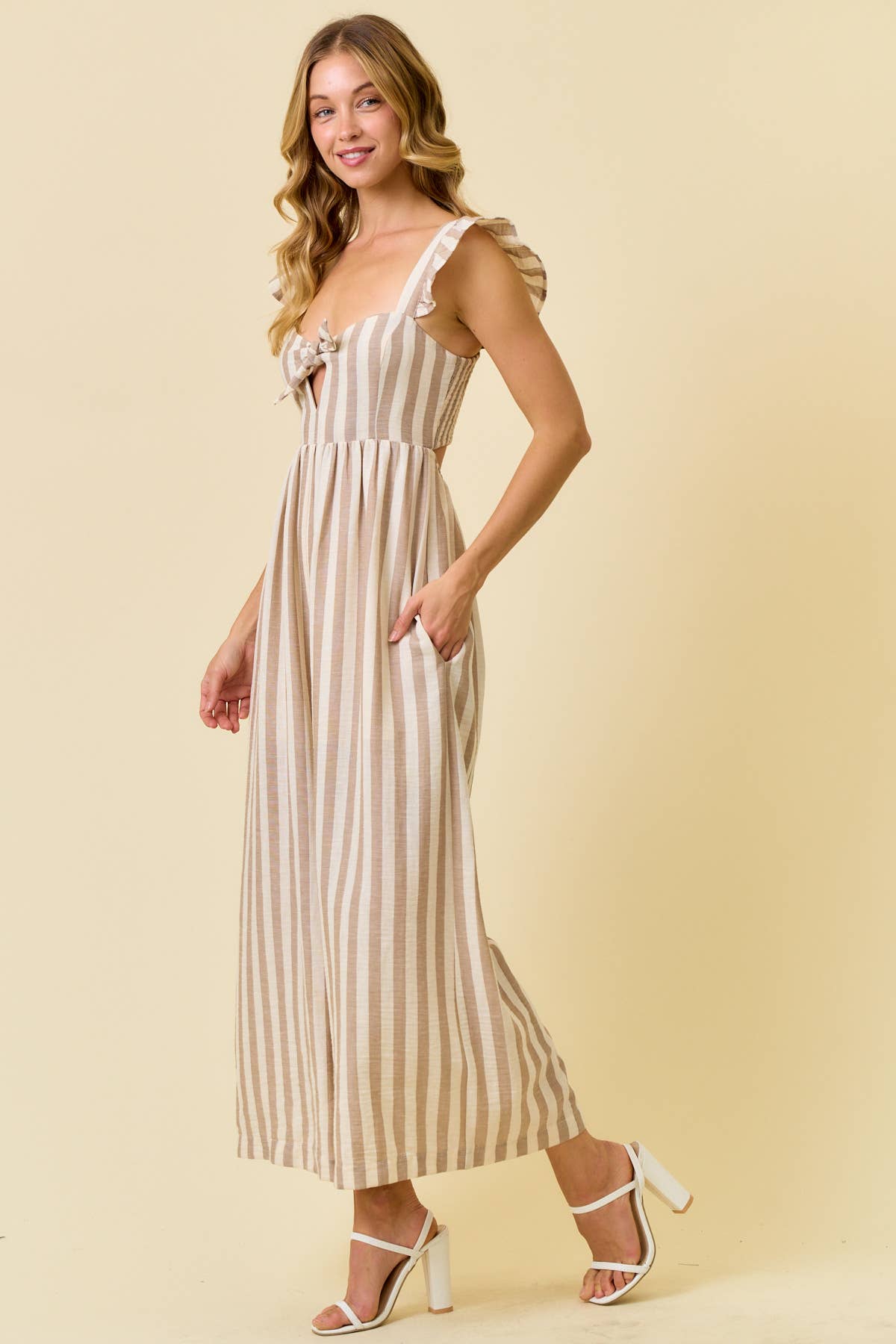 Stripe Cotton Gauze Wide Leg Jumpsuit