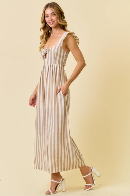 Stripe Cotton Gauze Wide Leg Jumpsuit