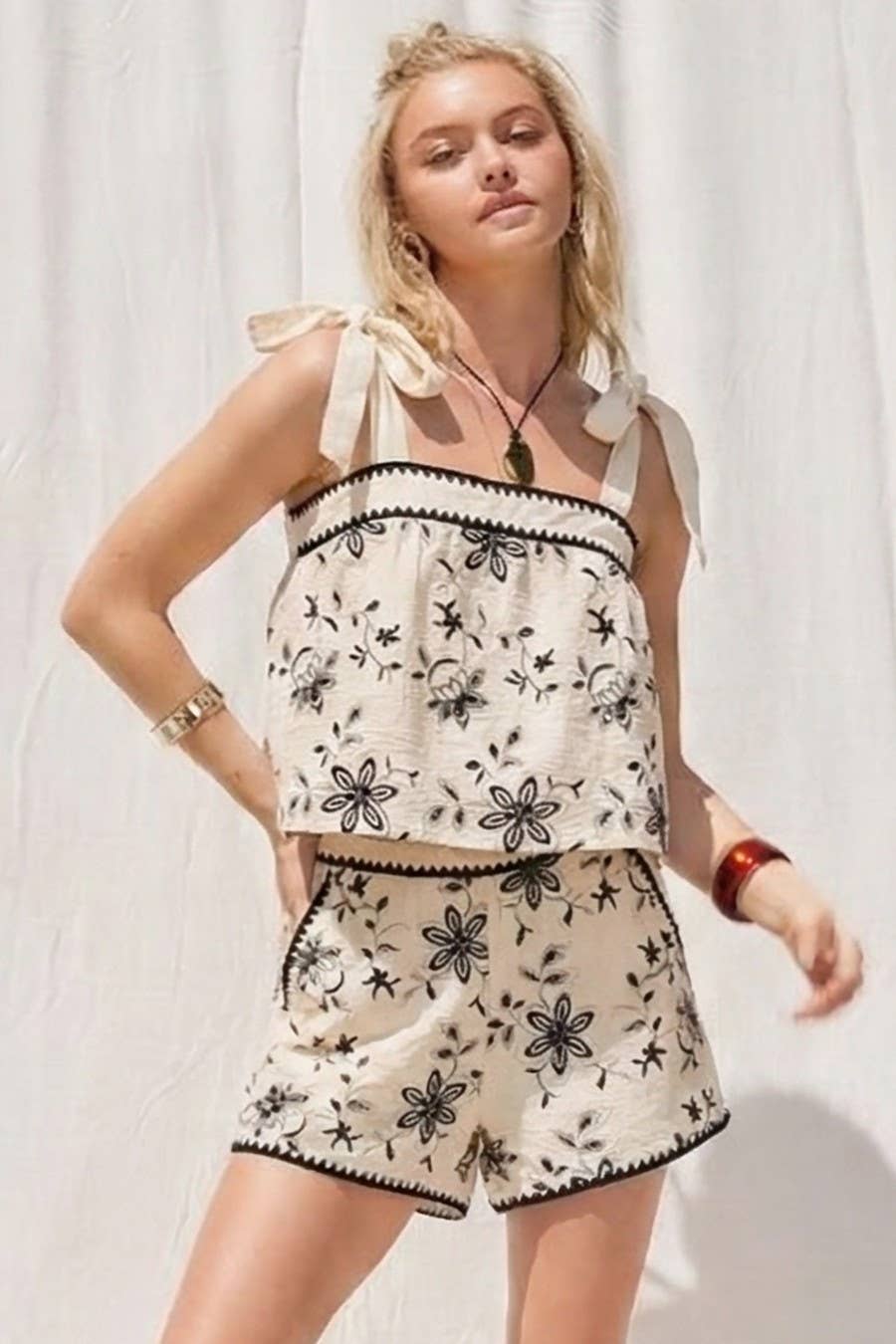 Embroidery Crop Top and Short Set
