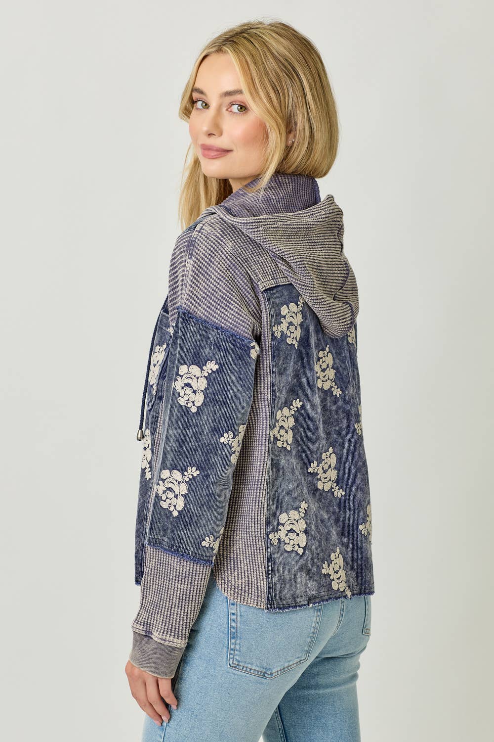 Flower Embroidery Hoodie Jacket