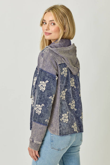 Flower Embroidery Hoodie Jacket