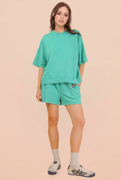 PLUS SIZE Mineral Washed Knit Casual Top & Shorts