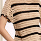 Round Neck Scalloped Edge Short Sleeve Sweater