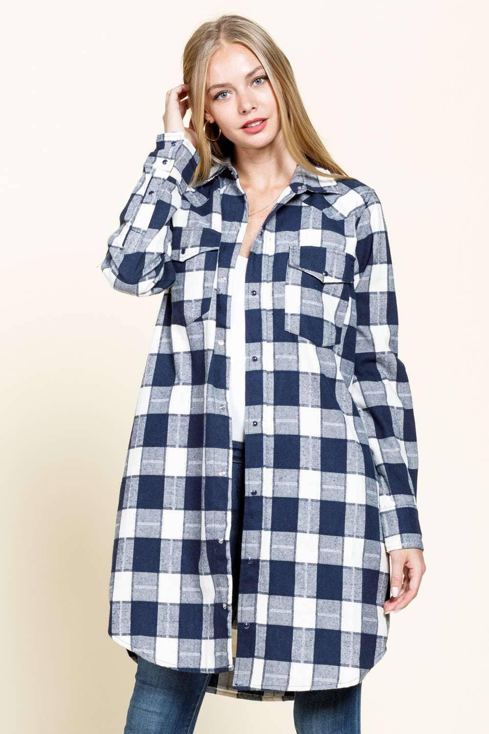 PLAID SNAP BUTTON DOWN CHEST POCKETED SHIRT - Southern Sassy Boutique