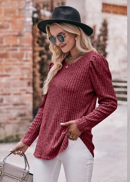 Soft Ribbed Knit Puff Sleeve Top - Southern Sassy Boutique