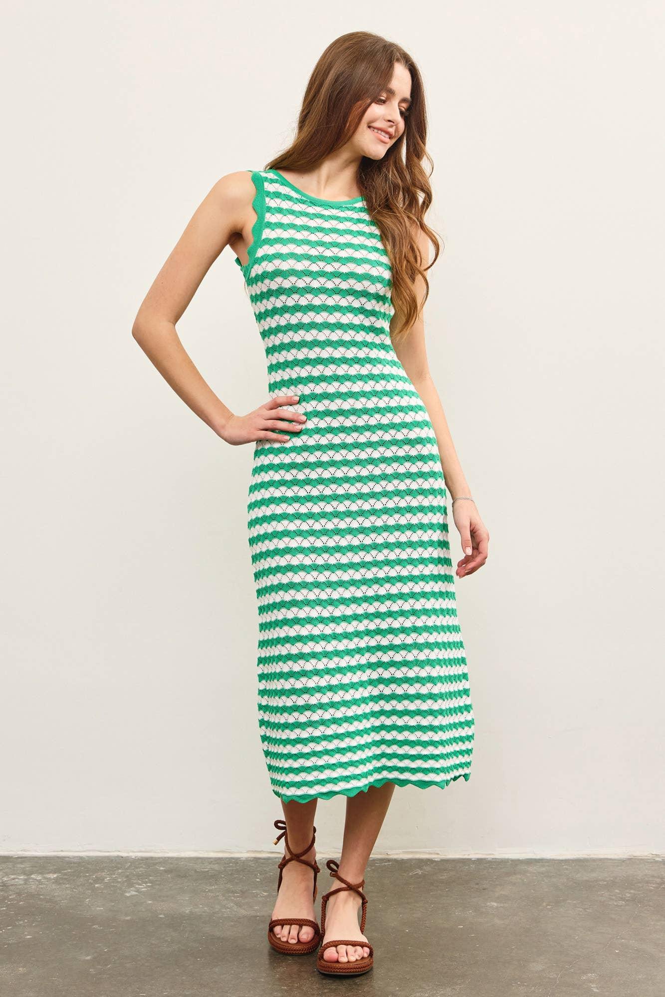 SCALLOP EDGE SLEEVELESS SWEATER DRESS - Southern Sassy Boutique