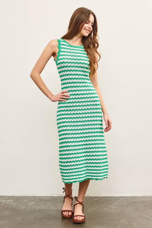 SCALLOP EDGE SLEEVELESS SWEATER DRESS - Southern Sassy Boutique