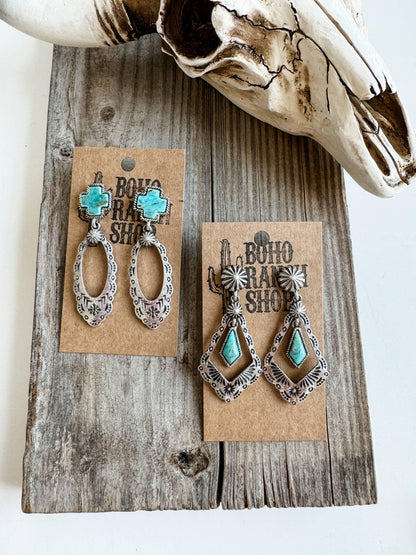 Western Aztec Cross Stone Stud Earrings - Southern Sassy Boutique
