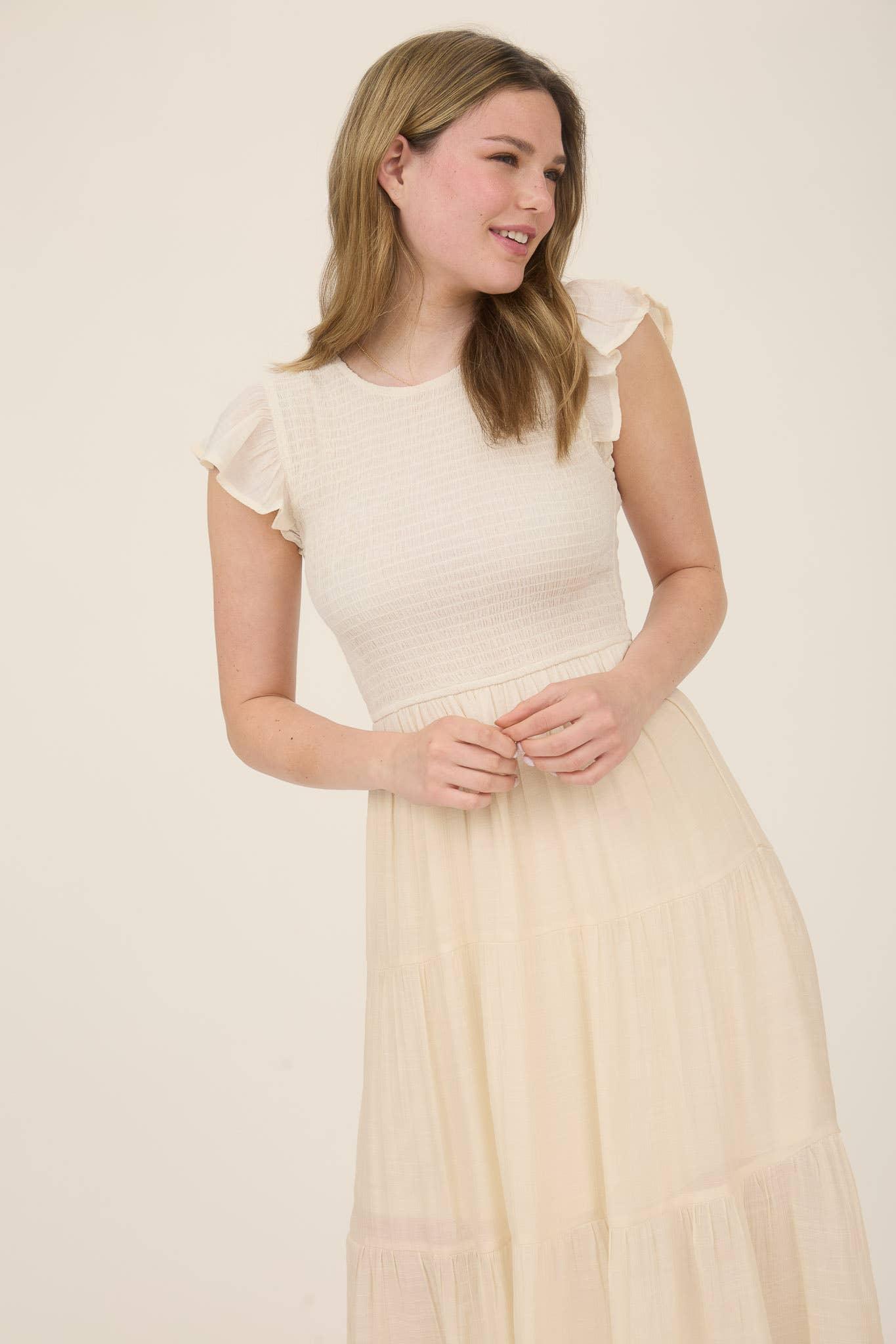 SMOCKED TIERED MIDI DRESS - Southern Sassy Boutique