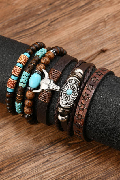 Western Bull Skull Turquoise Beading Bracelet - Southern Sassy Boutique