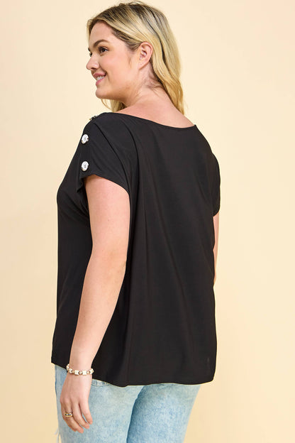 Curvy Short Sleeve Top with Shoulder Buttons
