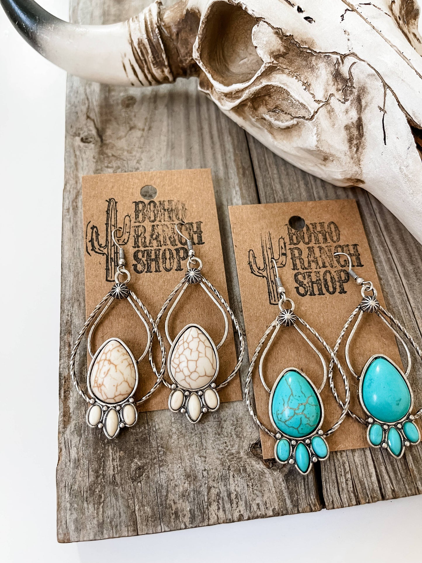 Western Teardrop Stone Dangle Earrings - Turquoise