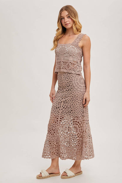 SHEER CROCHET SLEEVELESS SQAURE NECK TOP - Southern Sassy Boutique