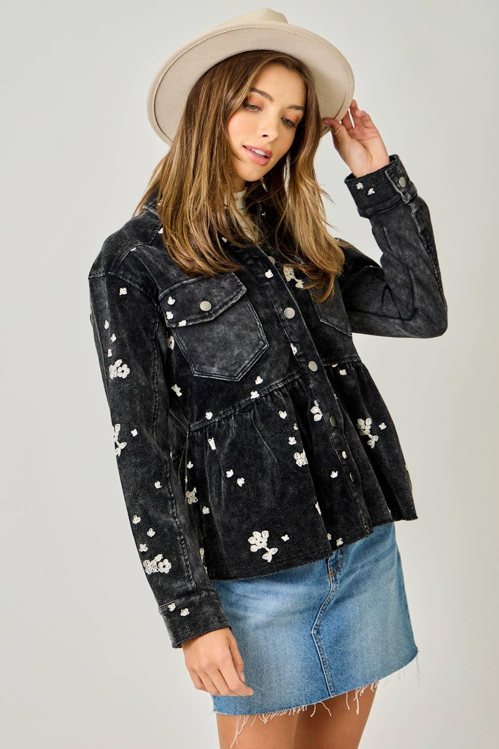 Washed Terry Mix Peplum Jacket - Southern Sassy Boutique