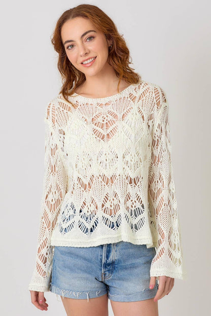Crochet Knit Sweater Top - Southern Sassy Boutique