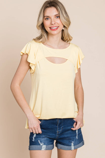 Curvy Solid Jersey Cut Out Bell Sleeves Top
