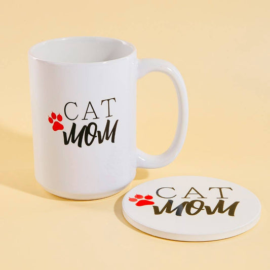 Cat Mom 15 Oz Mug With Matching Coaster Gift Set