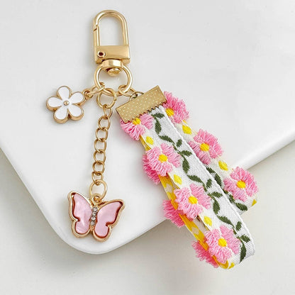 Small Fresh Cloth Daisy Butterfly Love Keychain - Southern Sassy Boutique