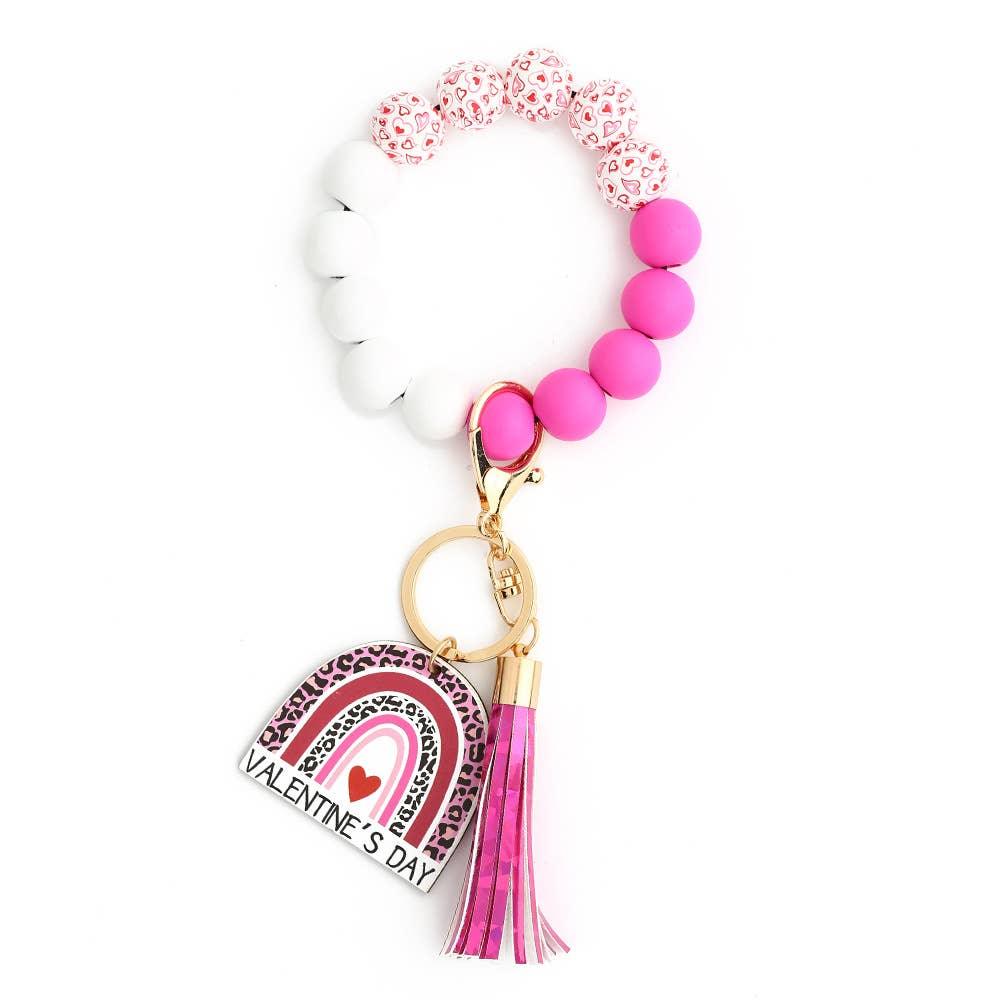 Valentine'S Day Love Bracelet Wooden Bead Keychain - Southern Sassy Boutique