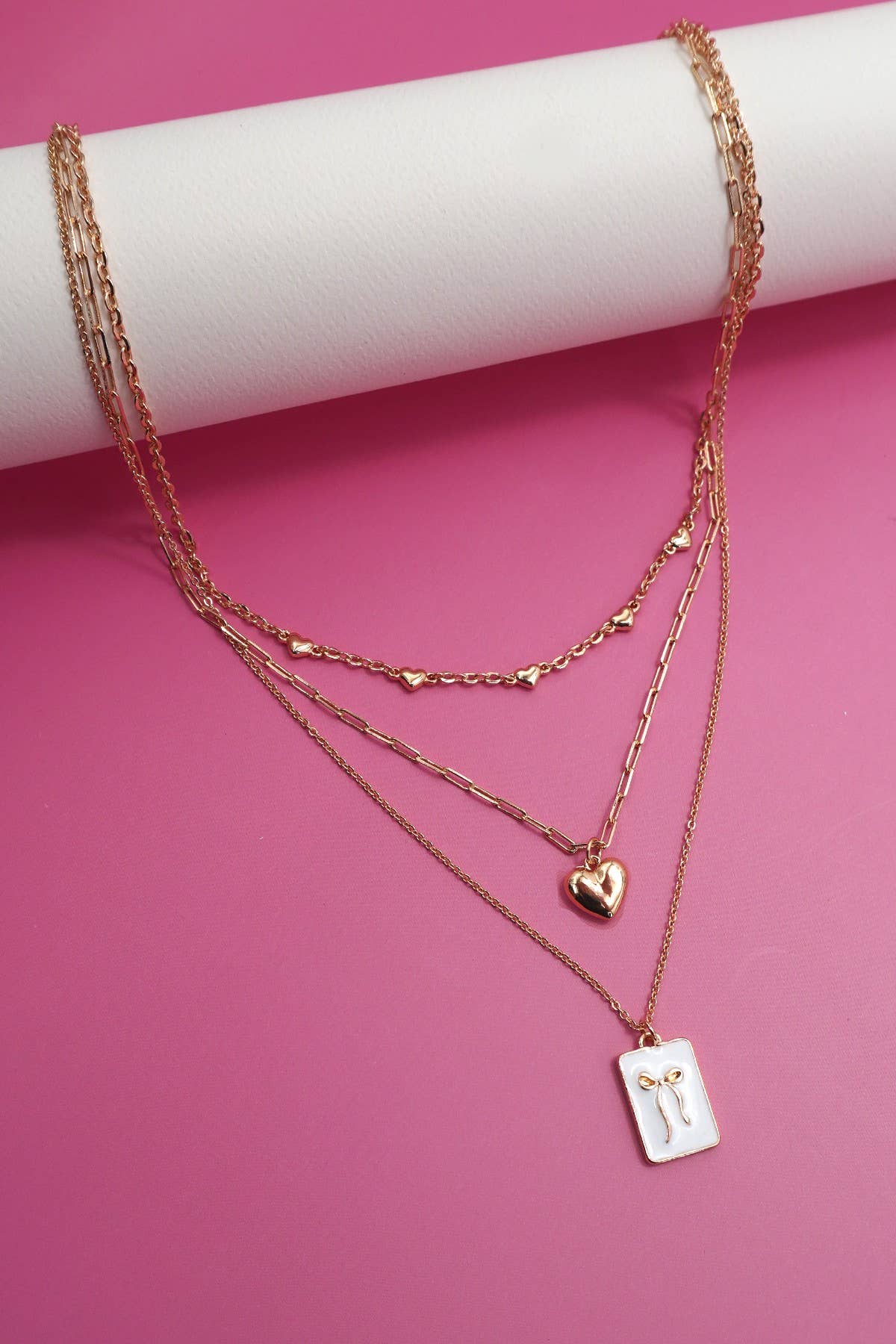 Square Bow & Heart Necklace