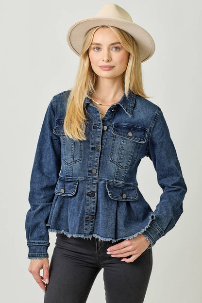 Washed Denim Peplum Jacket - Southern Sassy Boutique