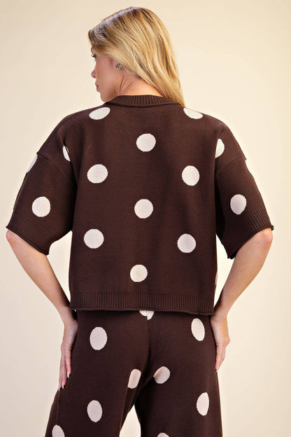 Polka Dot Sweater Round Neck Short Sleeve