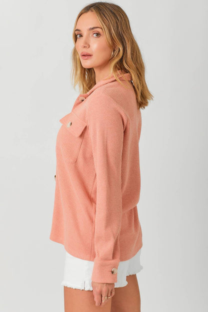 Waffle Button Down Thermal Shacket - Southern Sassy Boutique