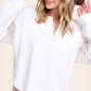 Embroidered Crochet V-neck Long Sleeve Top
