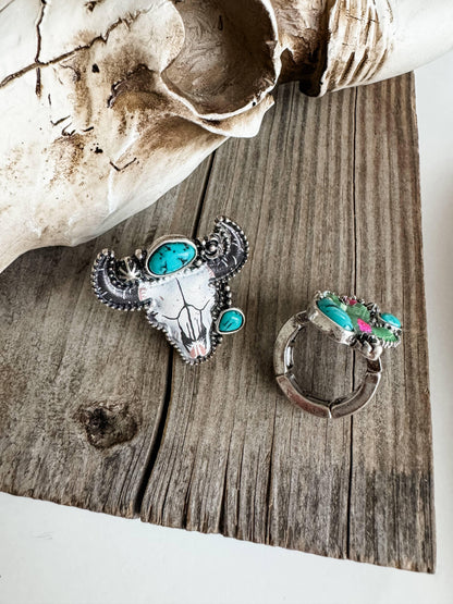 Western Pendant Adjustable Ring - Cactus | Steer  - Southern Sassy Boutique