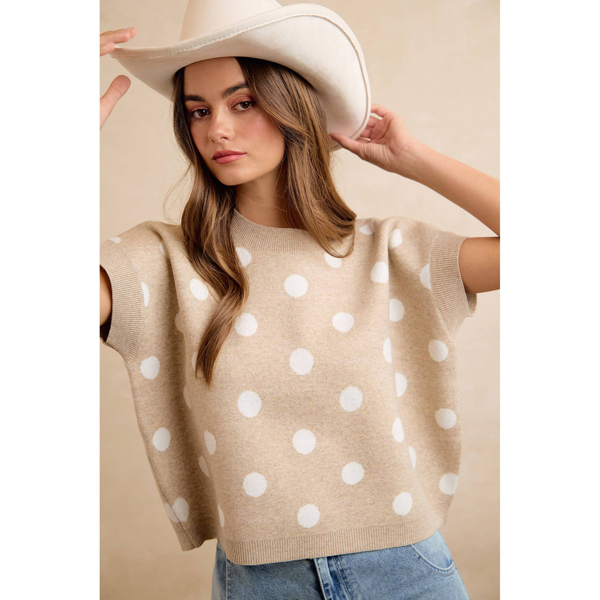 Polka Dot Knit Sleeveless Sweater