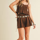 SUEDE PLEATED SLEEVELESS TOP AND SHORTS SET