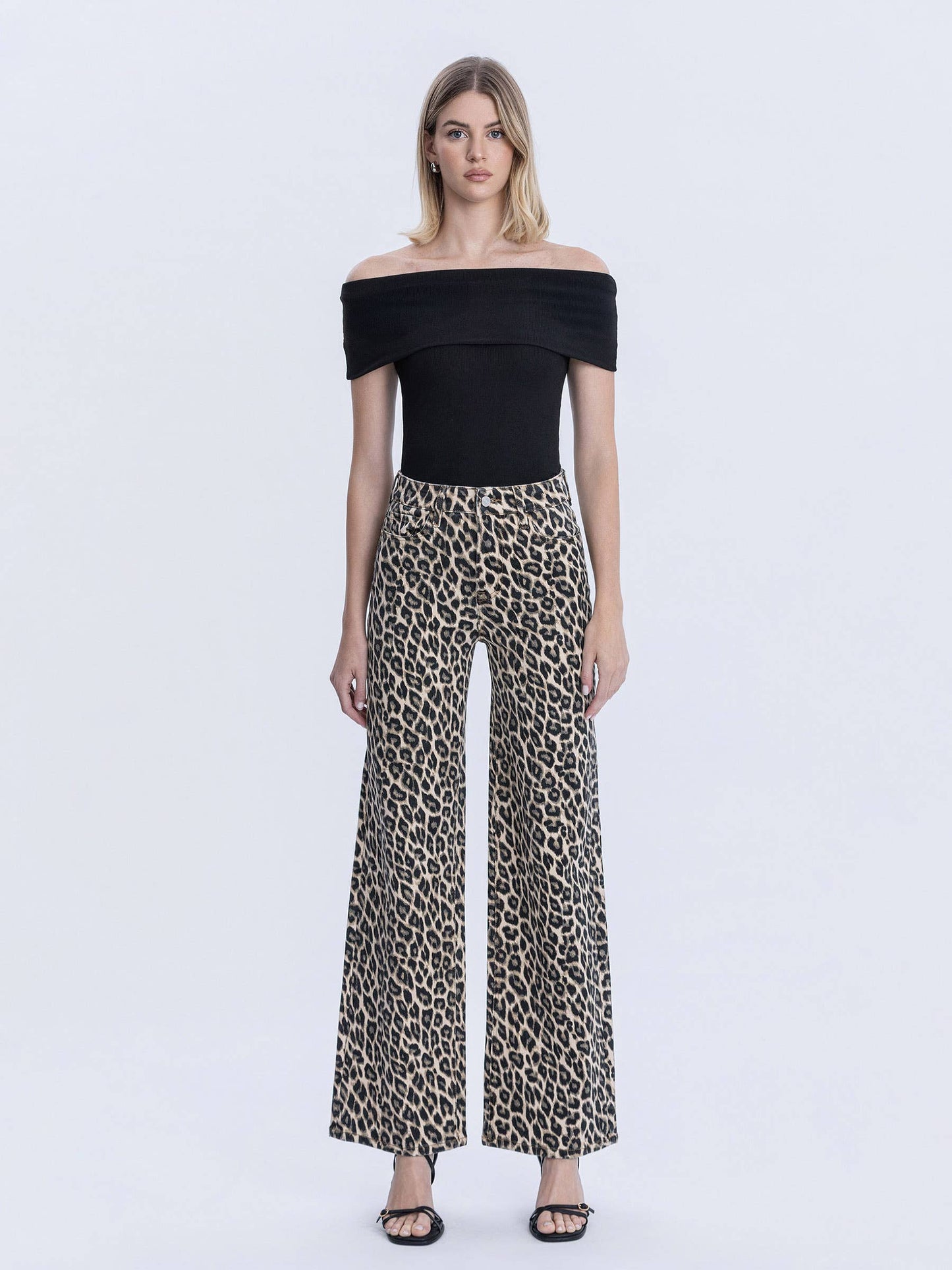 SUPER HIGH RISE LEOPARD PRINT WIDE LEG JEANS LV2000LPD