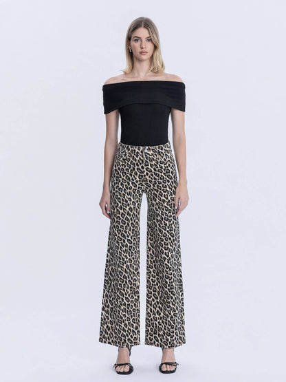 SUPER HIGH RISE LEOPARD PRINT WIDE LEG JEANS LV2000LPD