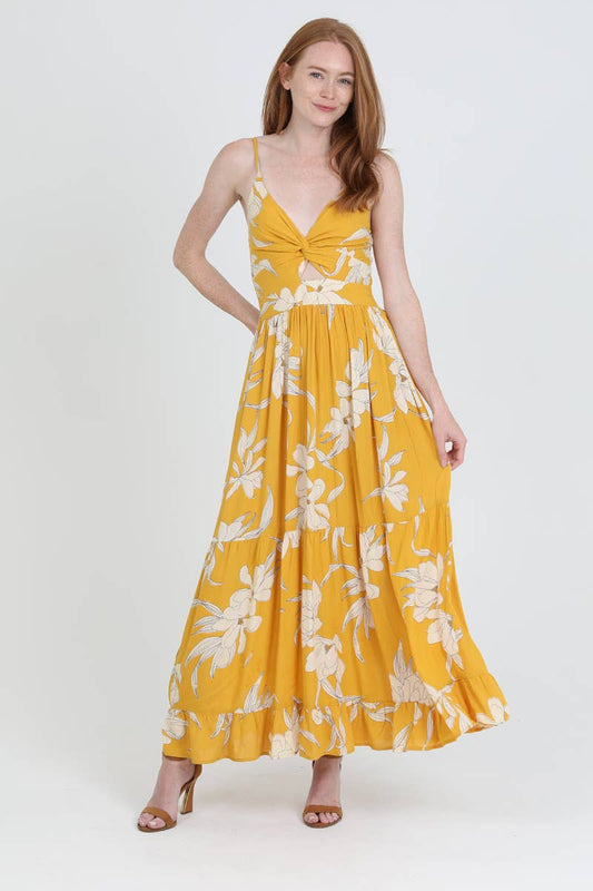 V Neck Twist Front Cut Out Maxi Dress