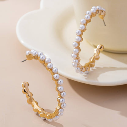 Pearl-Embellished Gold Hoop Earrings