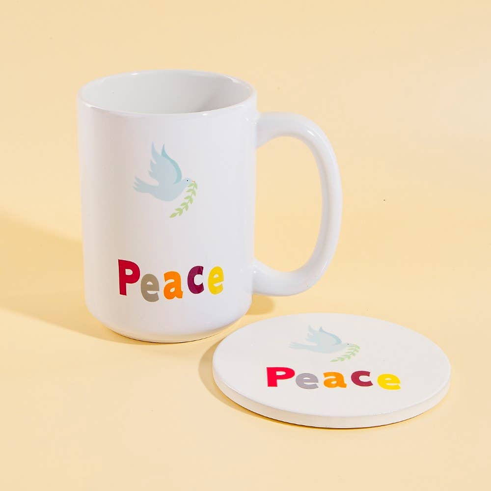 Peace Dove 15 Oz Mug With Matching Coaster Gift Set