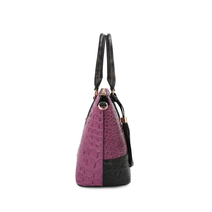 Veronica Croc Embossed Two-Tone Tote w/ Wallet
