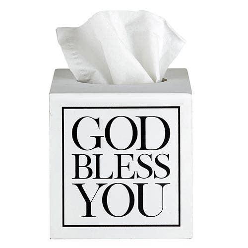 Square Tissue Box Cover - White with Black Text - Southern Sassy Boutique