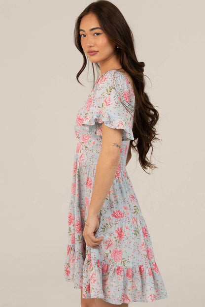 Twist Front Cut Out Floral Dress