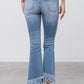 Mid Rise Long Bottom Frayed Crop Flare Jeans