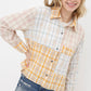 Mix Plaid Pocket Front Button Up Crop Shirt