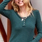 Ribbed Henley Neck Stitched Fitted Long Sleeve Top