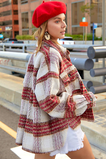 Plaid Patterned Soft Brushed Button-Down Jacket