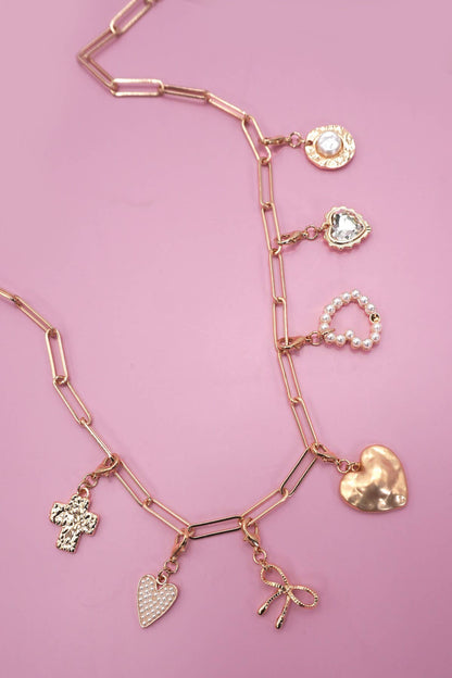 Bow Heart Removable Multi Charm Necklace |