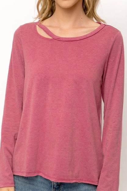 Cut-Out Long Sleeve Top - Southern Sassy Boutique
