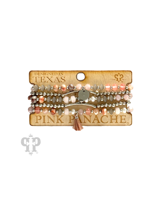 Colorful and gold bead charm bracelet stack