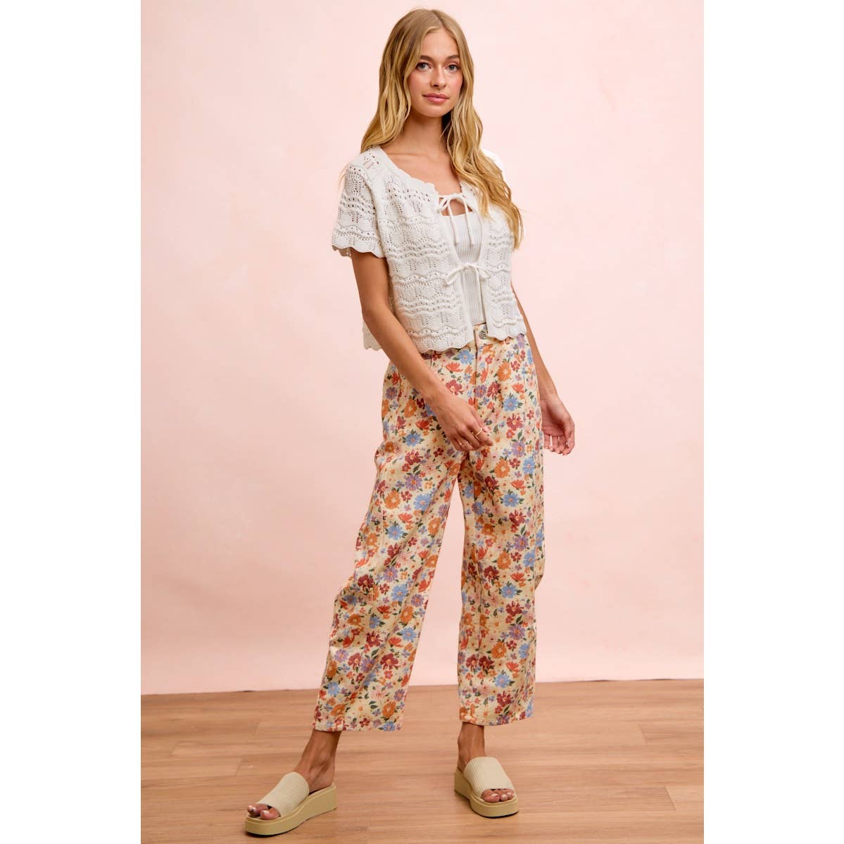 Washed Floral Printed Twill Barrel Pants